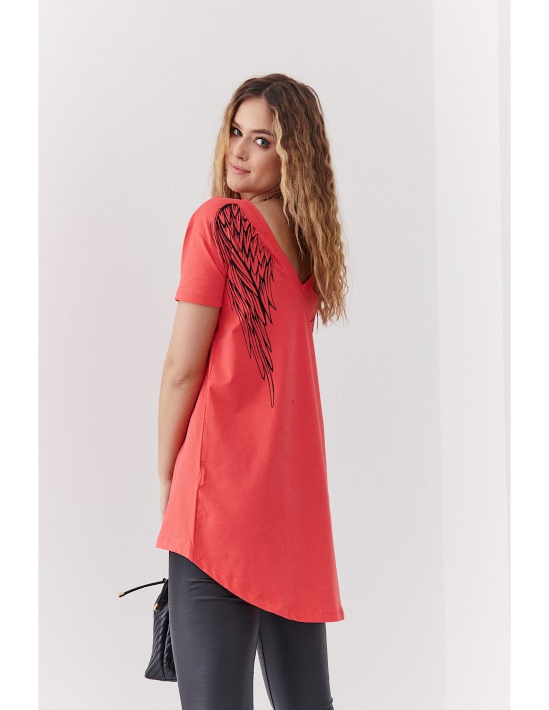 Asymmetric coral tunic with wings on the back 3321 - Online store - Boutique